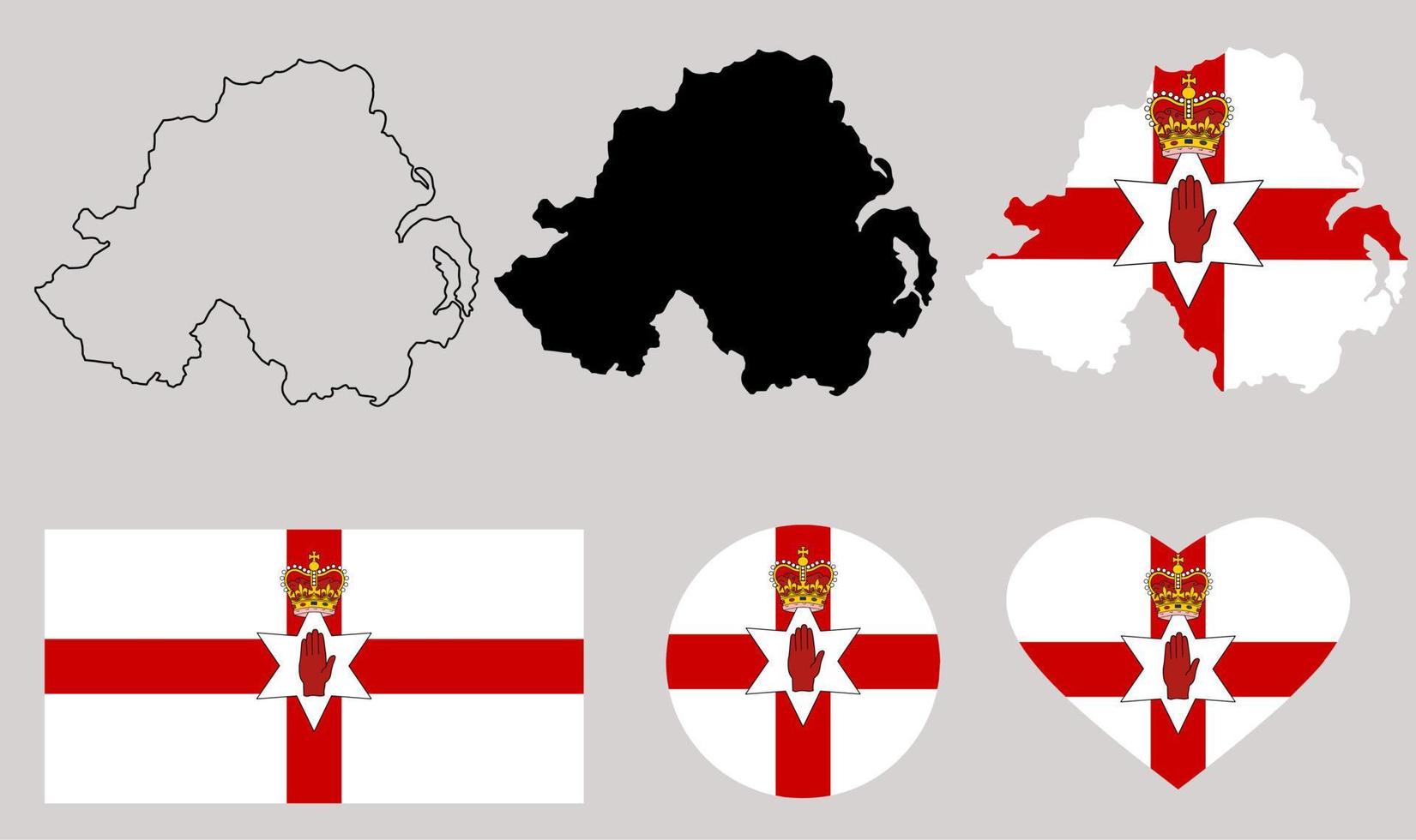 conjunto de ícones de bandeira do mapa da irlanda do norte vetor