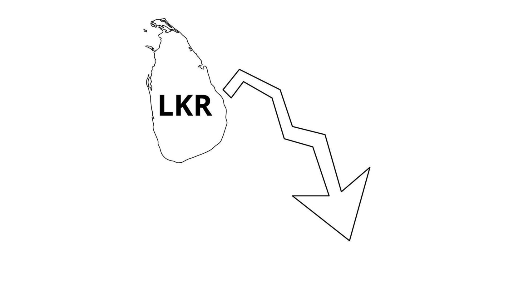 mapa de contorno do sri lanka e da rúpia do sri lanka lkr que simboliza a crise econômica vetor