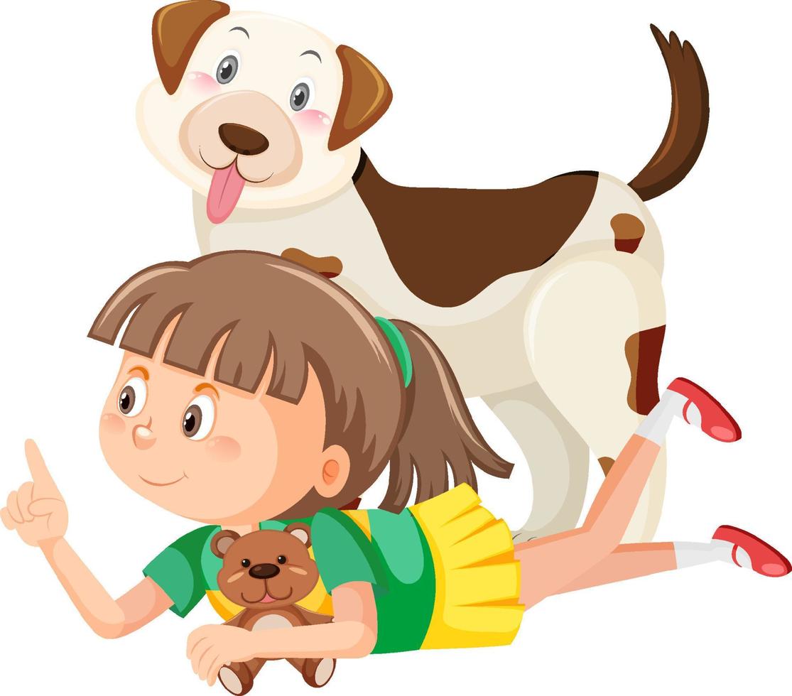 linda garota dos desenhos animados com um cachorro vetor