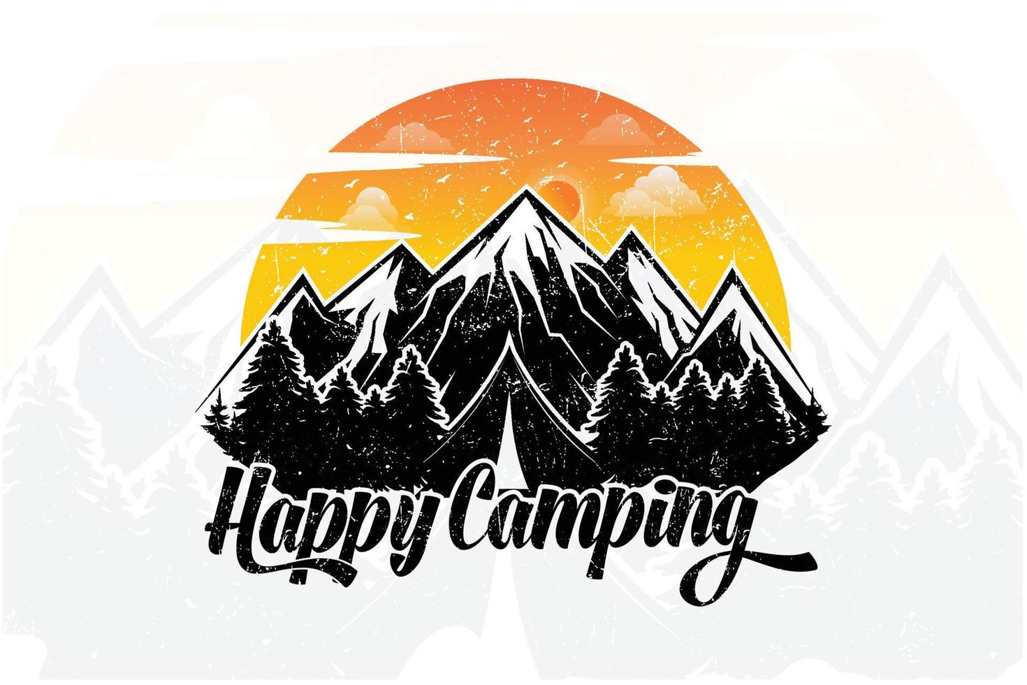 design de camiseta de acampamento feliz vetor
