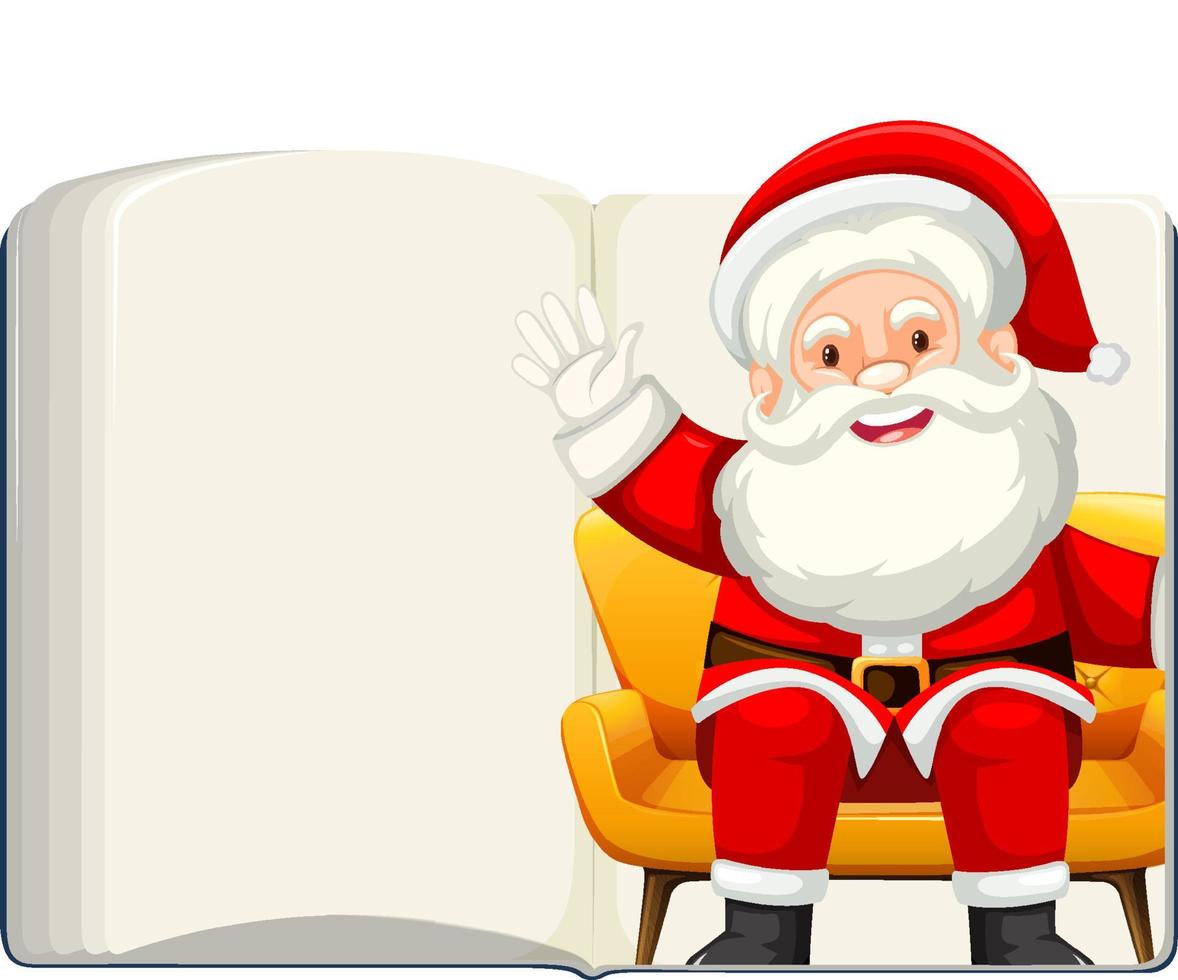 livro em branco aberto com papai noel vetor