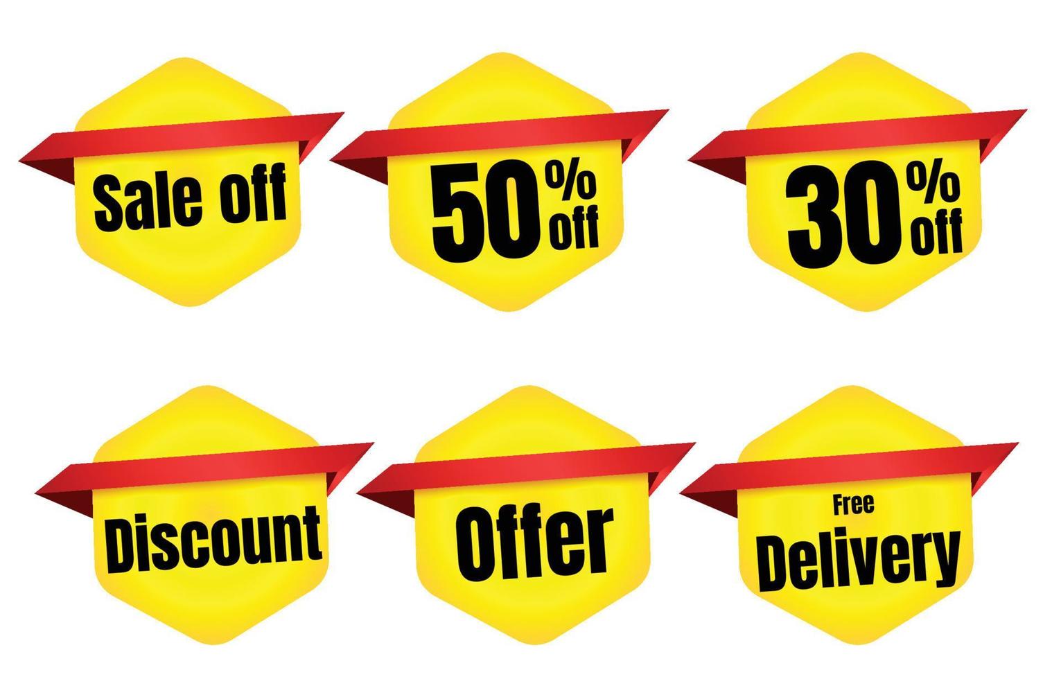 conjunto de banners de venda de coleção, etiquetas de desconto amarelas e marca de ofertas especiais de site moderno em fundo branco, vetor de ilustração de promoção de vendas on-line.