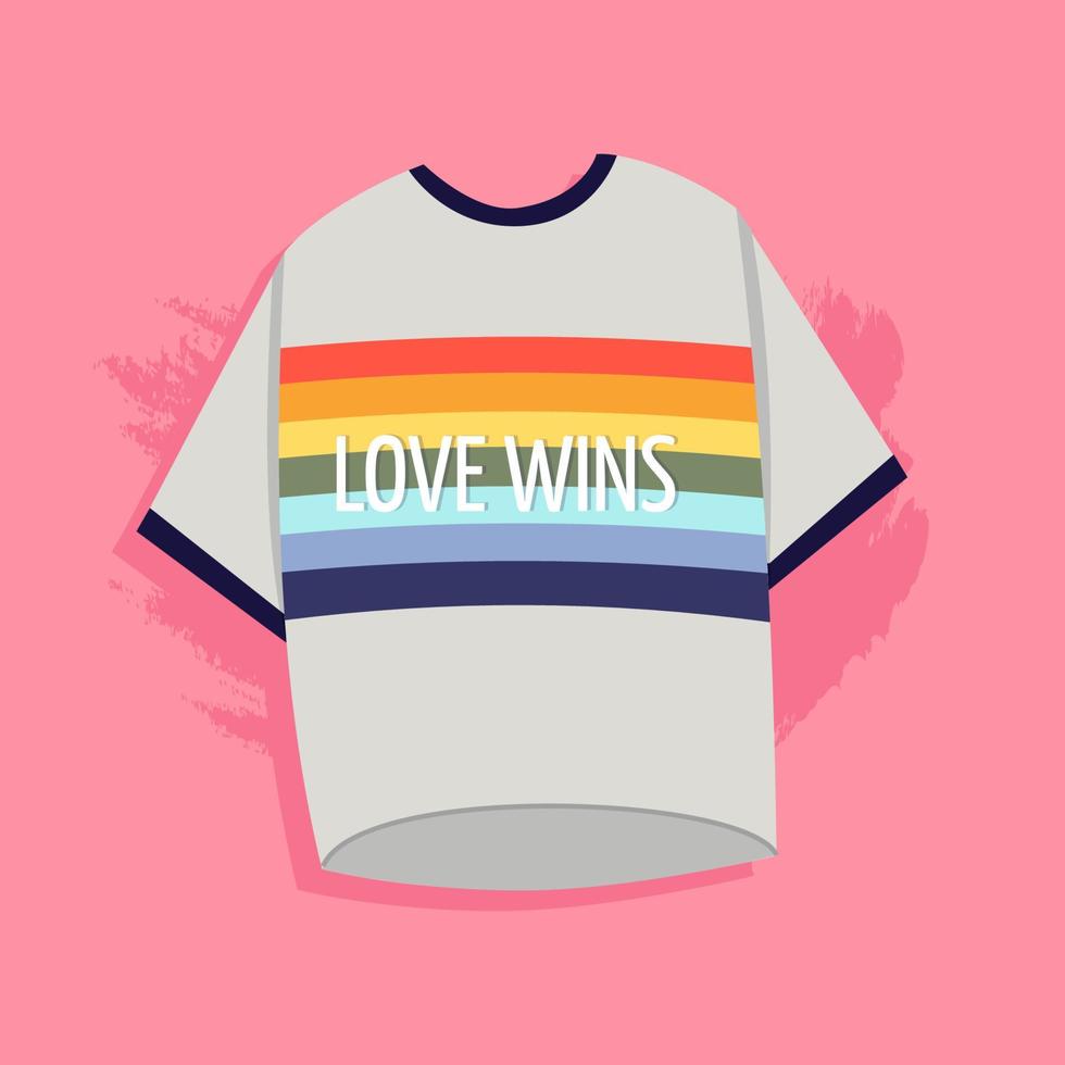 o conceito de orgulho. t-shirt com uma bandeira de arco-íris e as vitórias de amor de inscrição. o conceito de lgbtq. igualdade e proteção do amor. vetor