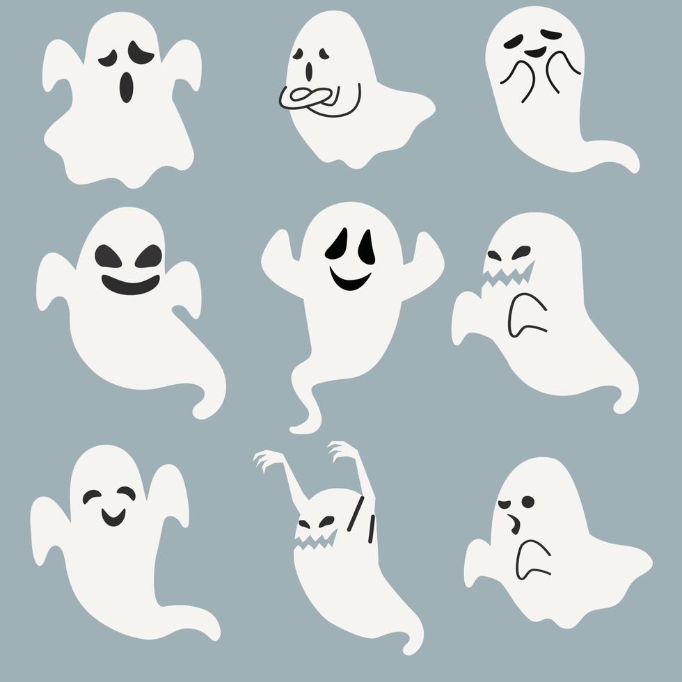 conjunto de desenhos animados assustadores de fantasmas de halloween vetor