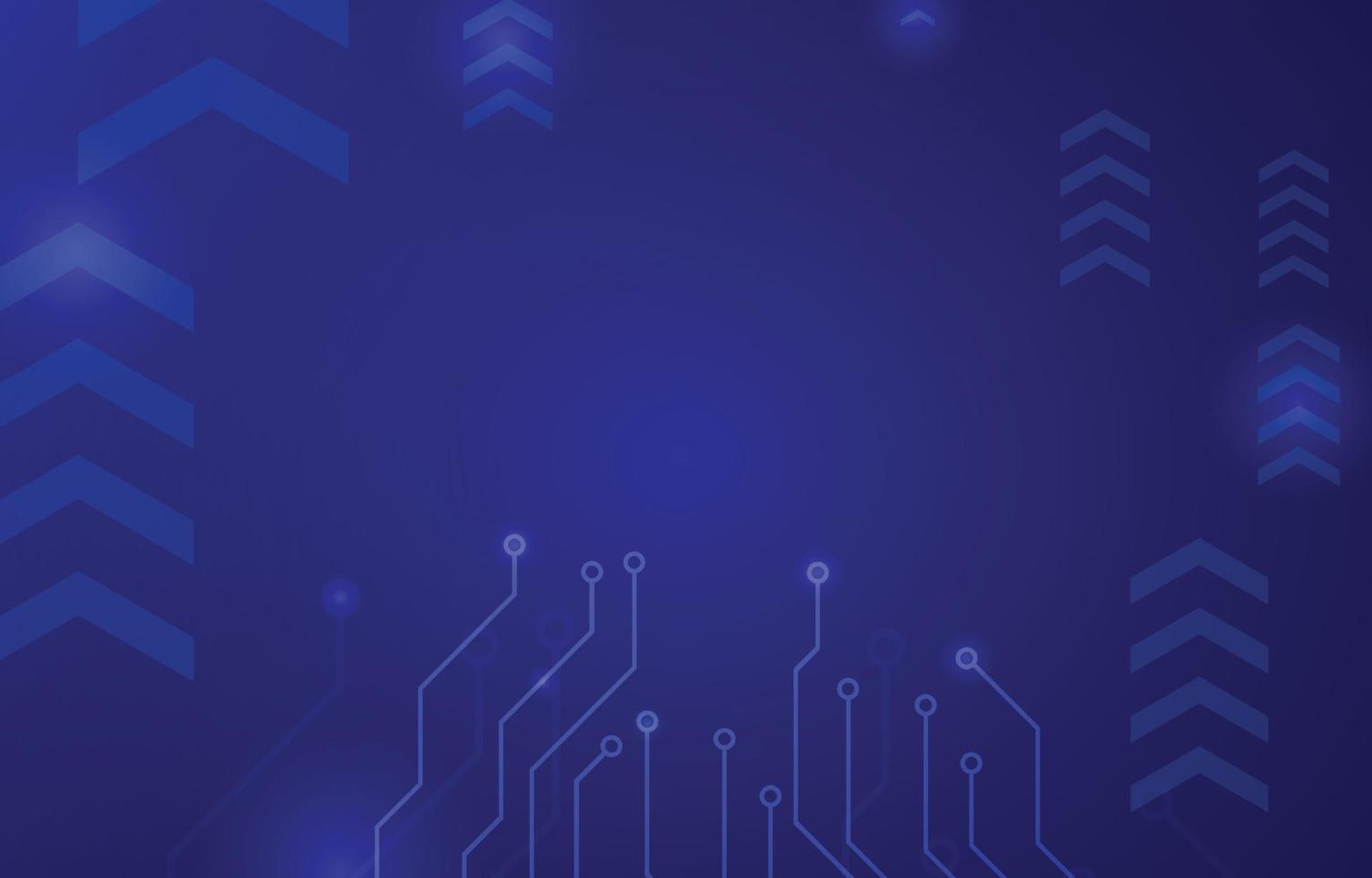 tecnologia de circuito com formas poligonais de triângulo em fundo azul escuro. abstrato futurista ilustração vetorial projeto seta rede social digital conectar conceito. vetor
