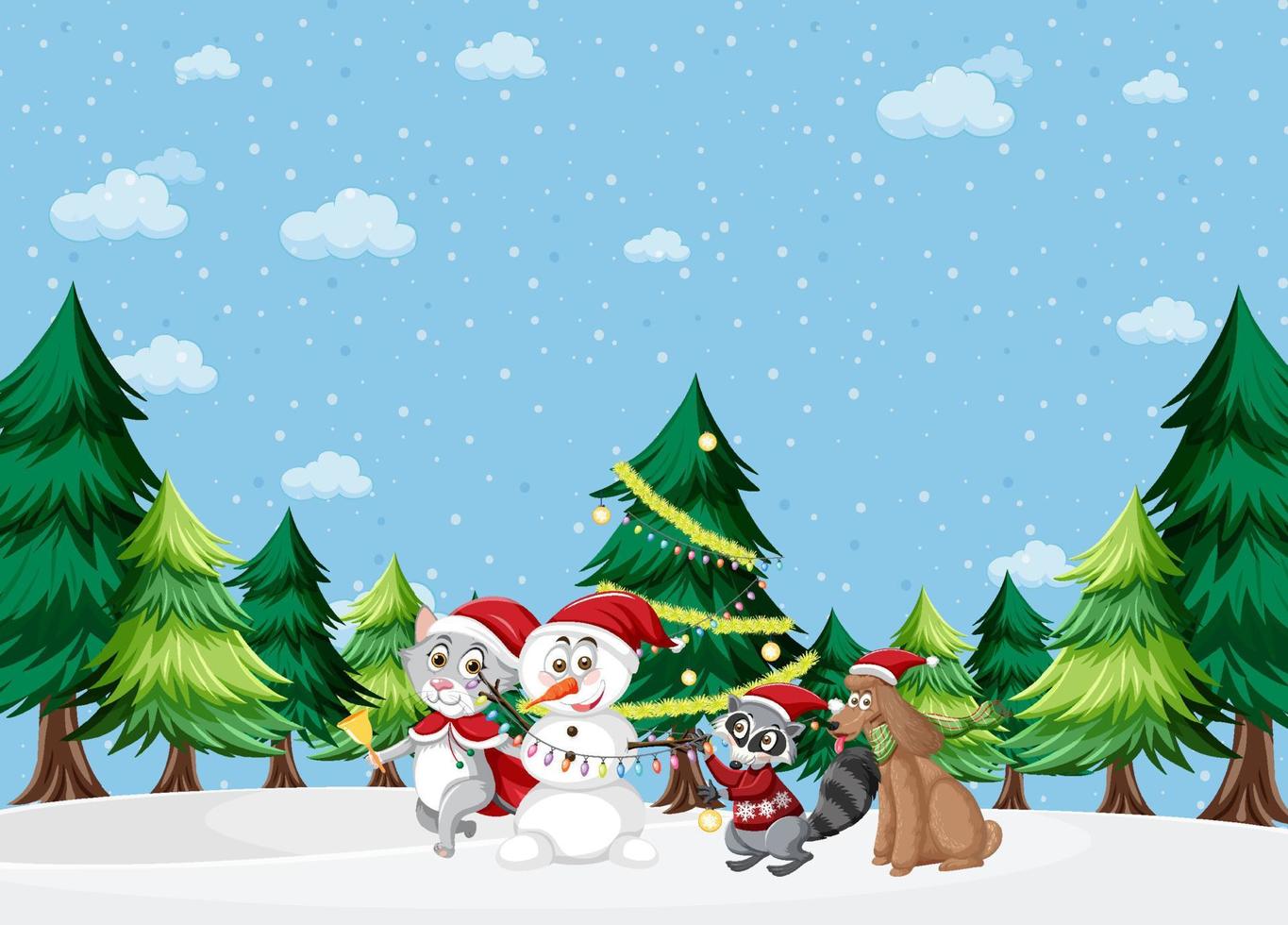 férias de natal com boneco de neve na neve vetor