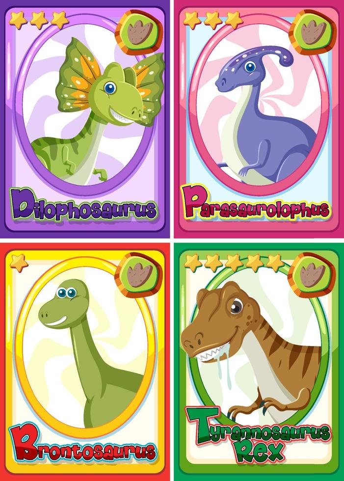 conjunto de cartões de personagem de desenho animado de dinossauro vetor