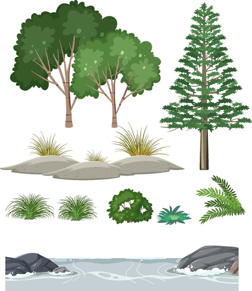 conjunto de árvores isoladas e objetos da natureza vetor