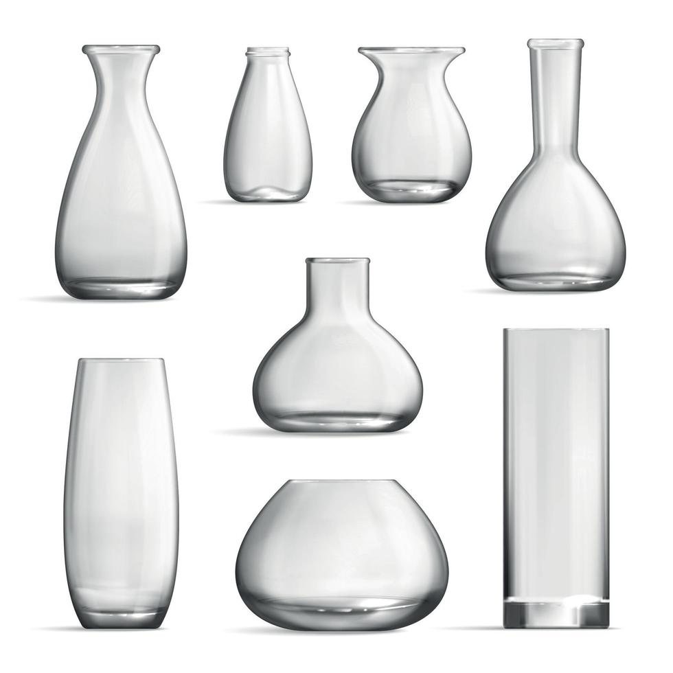 conjunto monocromático realista de maquete de vaso de vidro vetor