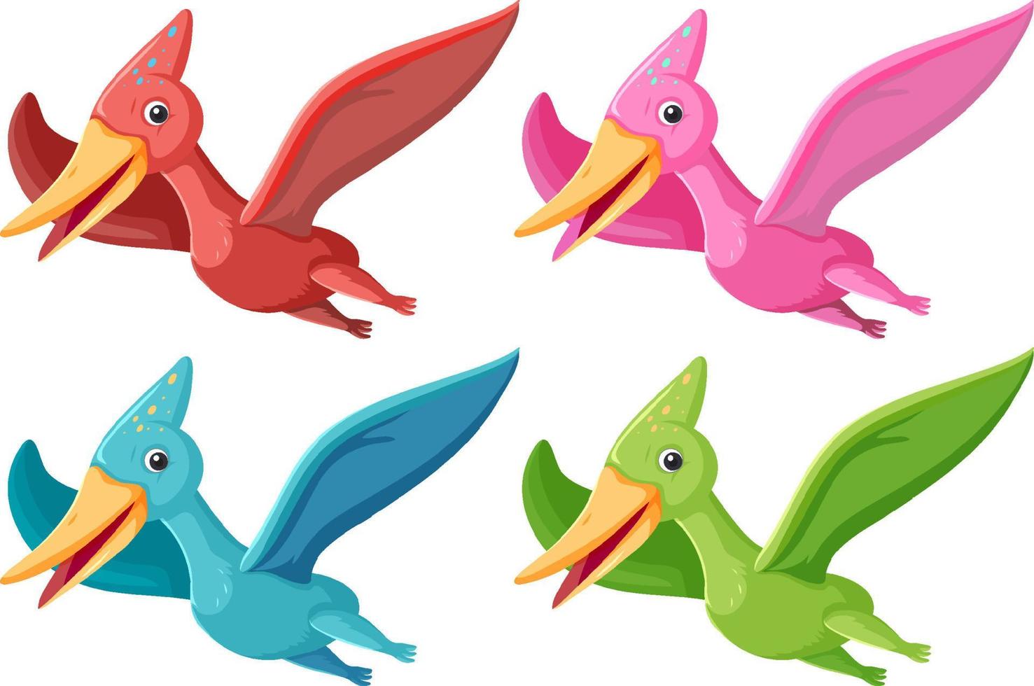 conjunto de dinossauros pteranodontes fofos vetor