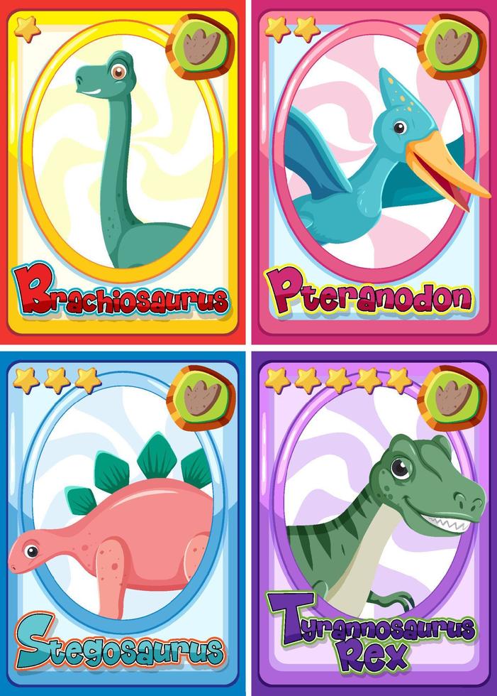 conjunto de cartões de personagem de desenho animado de dinossauro vetor