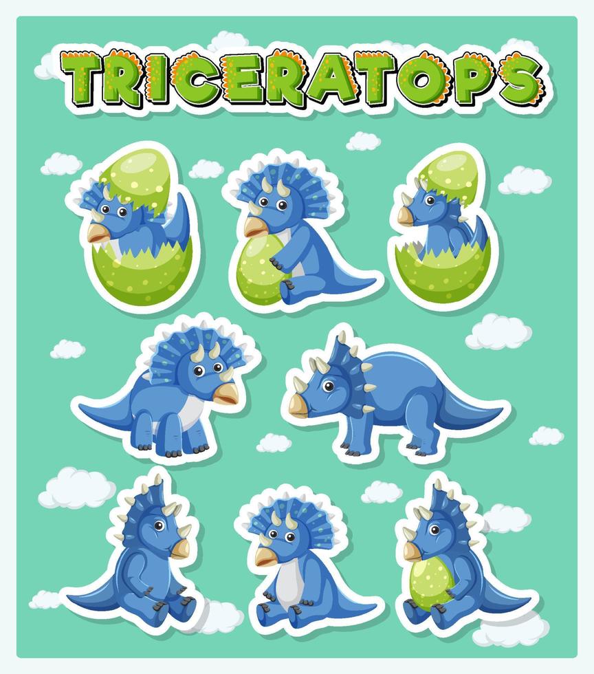 conjunto de personagens de desenhos animados de dinossauros triceratops fofos vetor