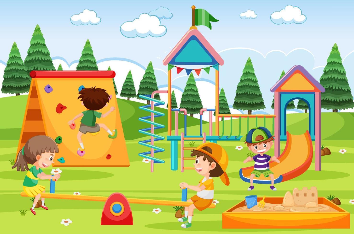crianças brincando no playground vetor