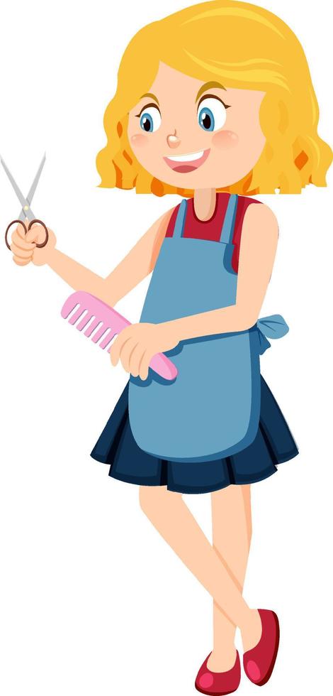 cabeleireiro de mulher segurando suas ferramentas vetor
