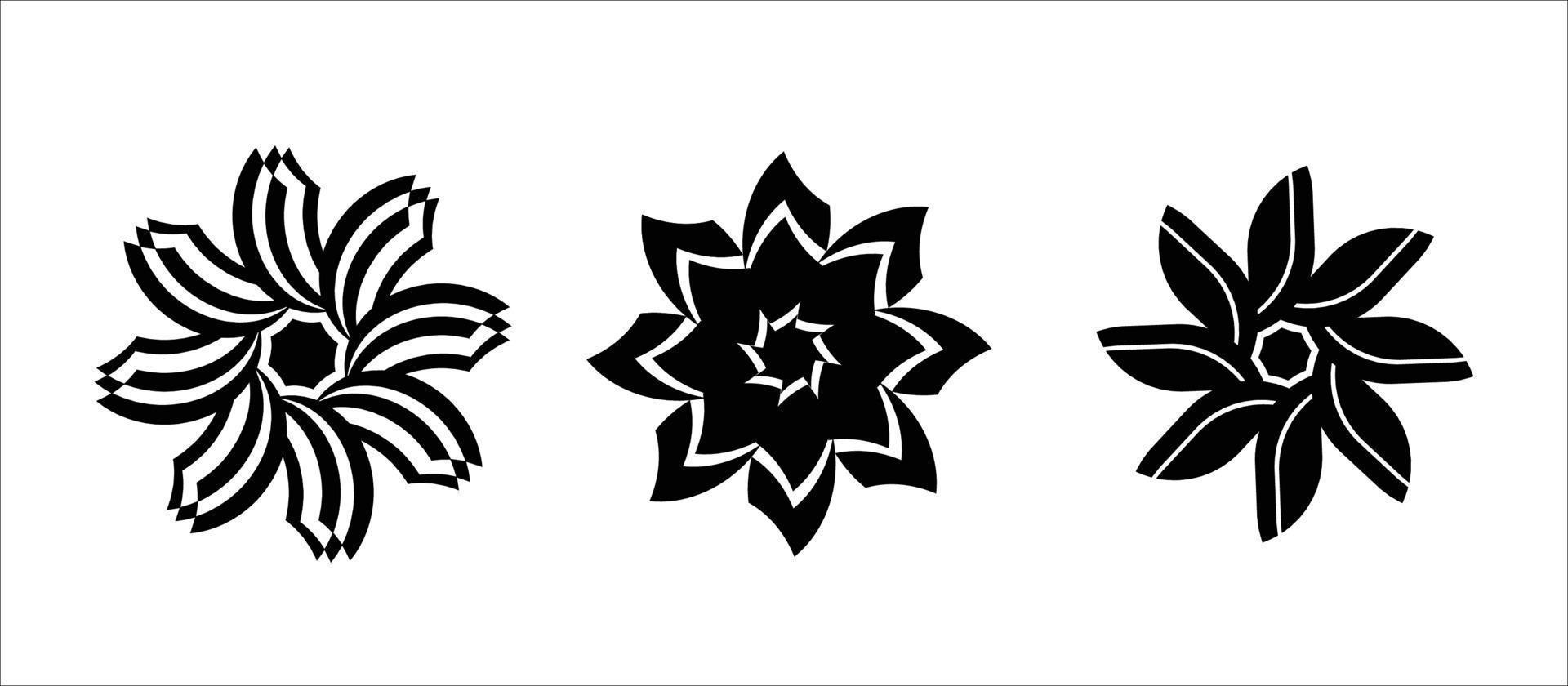 conjunto de clipart de tatuagem de flor shuriken vetor