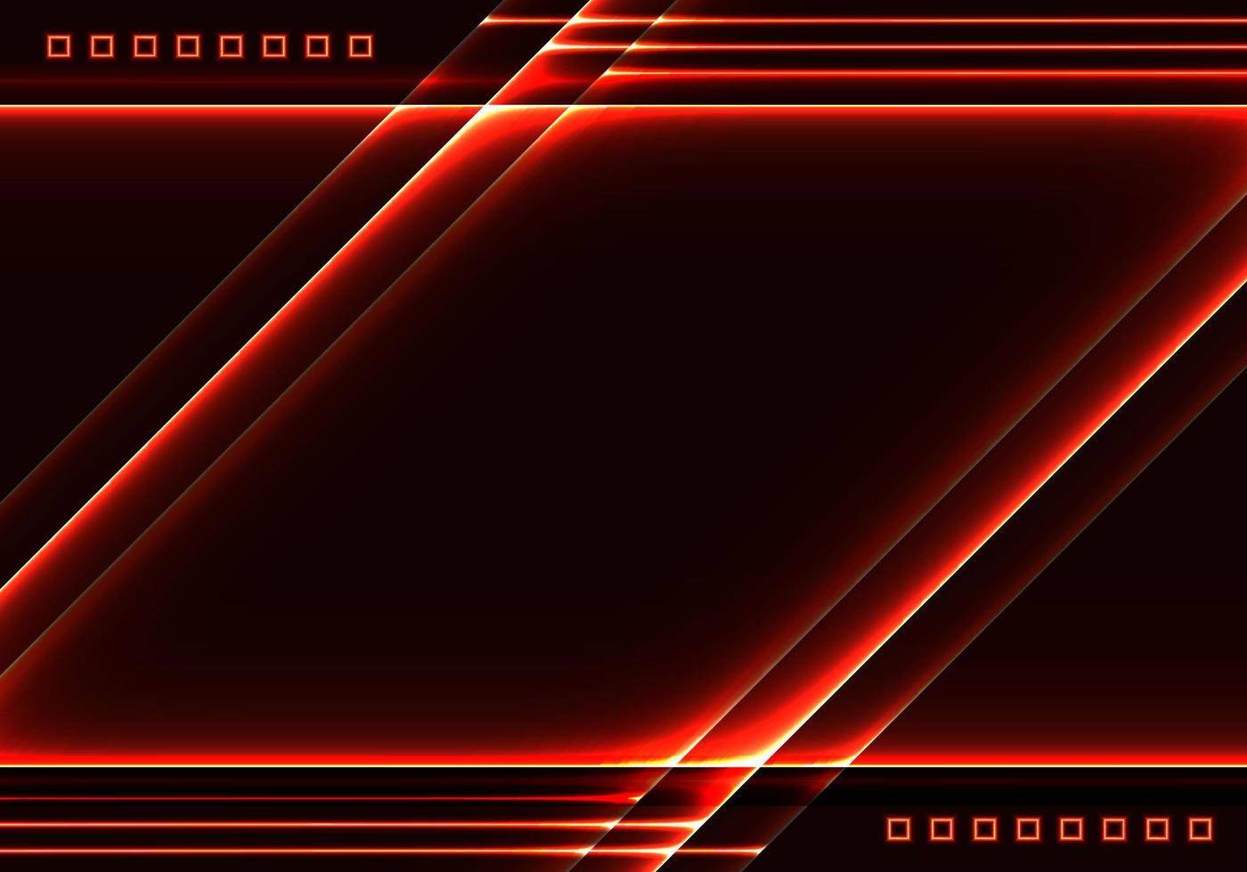 modelo de tecnologia abstrata linhas de laser vermelhas brilhantes com elementos quadrados em fundo preto vetor
