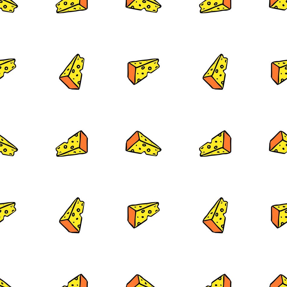 padrão de queijo sem costura. padrão de vetor doodlr com ícones de queijo. fundo de queijo colorido