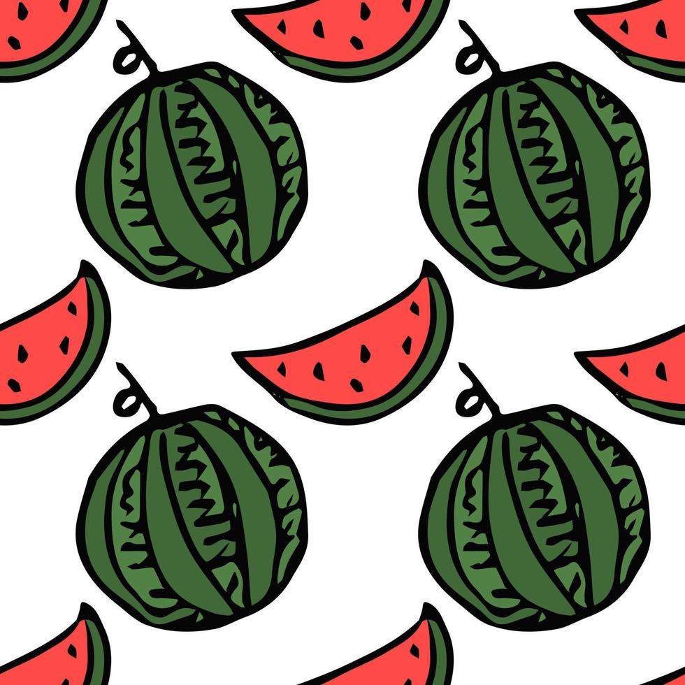 padrão de melancia sem costura. ilustração vetorial doodle com melancia. padrão com melancia vermelha vetor