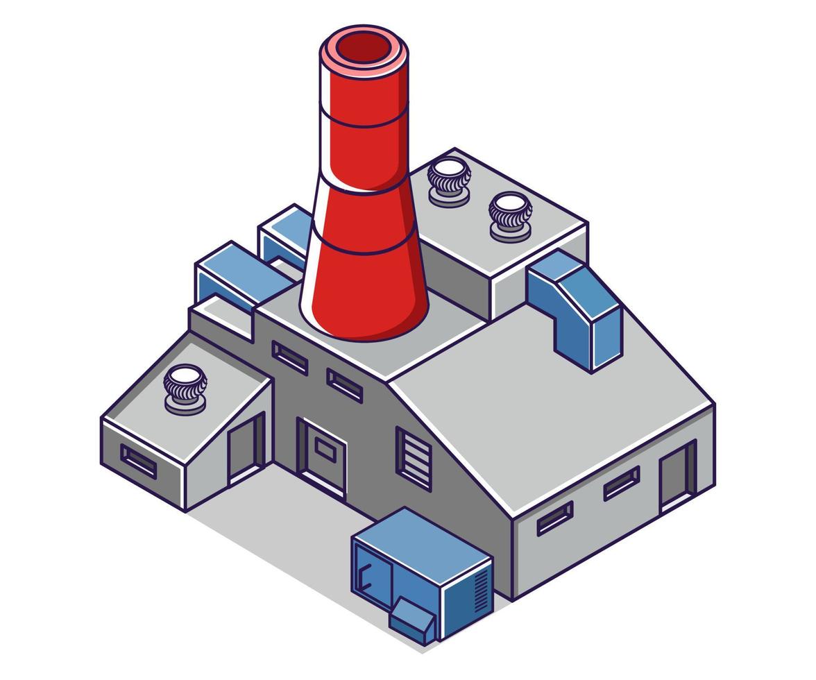 ilustração de conceito isométrico plana. vista do prédio da fábrica com chaminé vetor