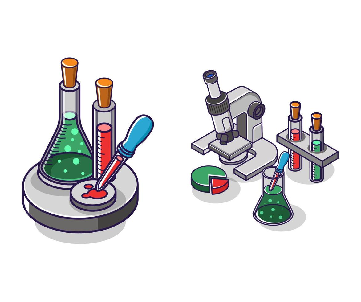 ilustração de conceito isométrico plana. pacote de conjunto de ícones de laboratório de negócios vetor