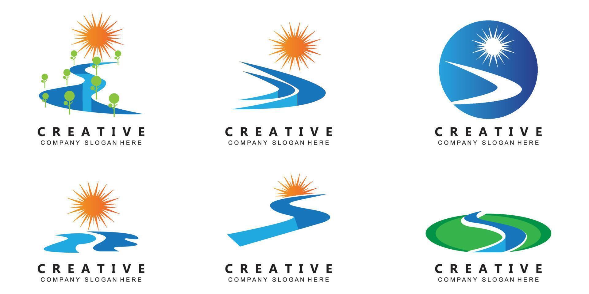 vetor de design de ícone grátis de logotipo simples de sol e rio