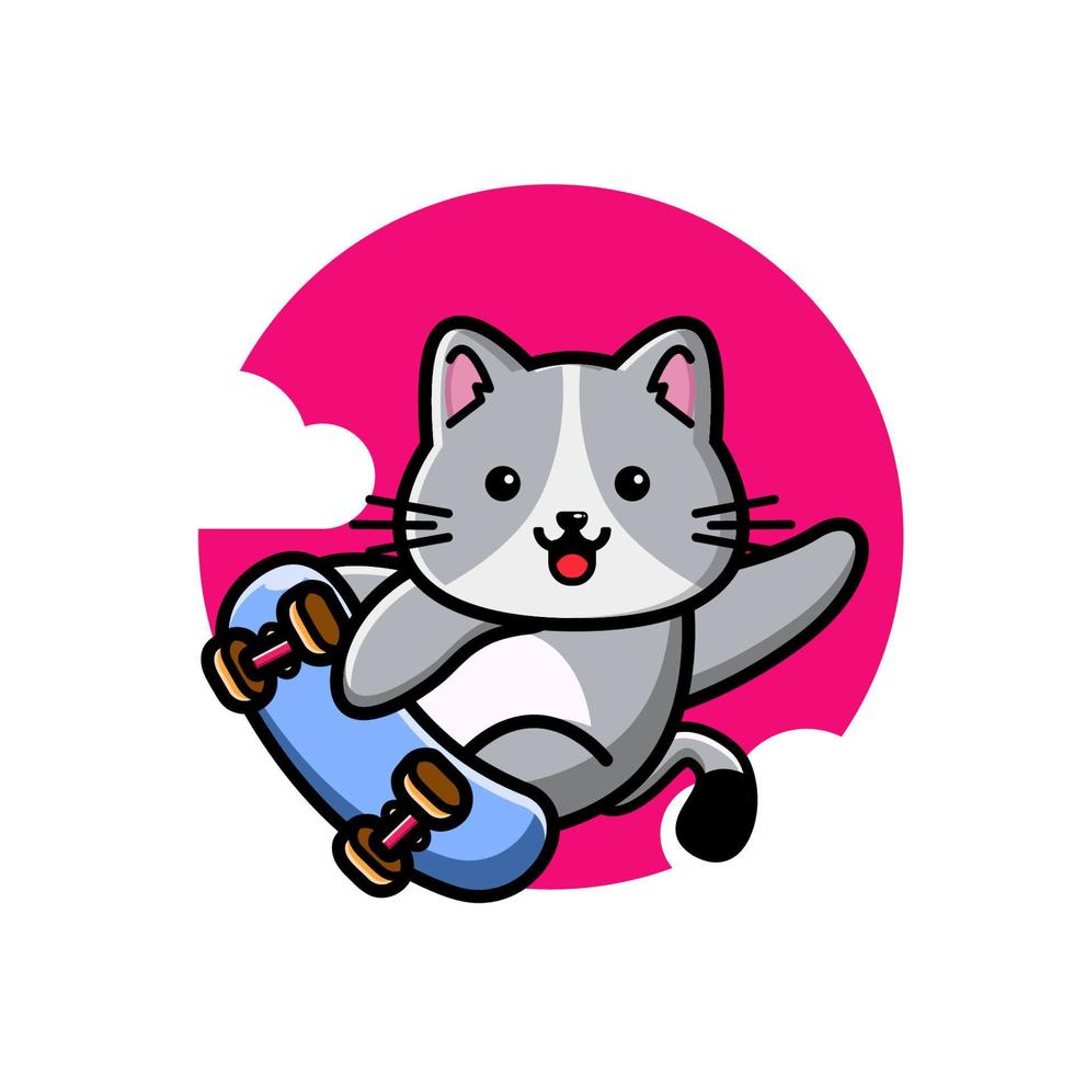 gato fofo jogando skate vetor