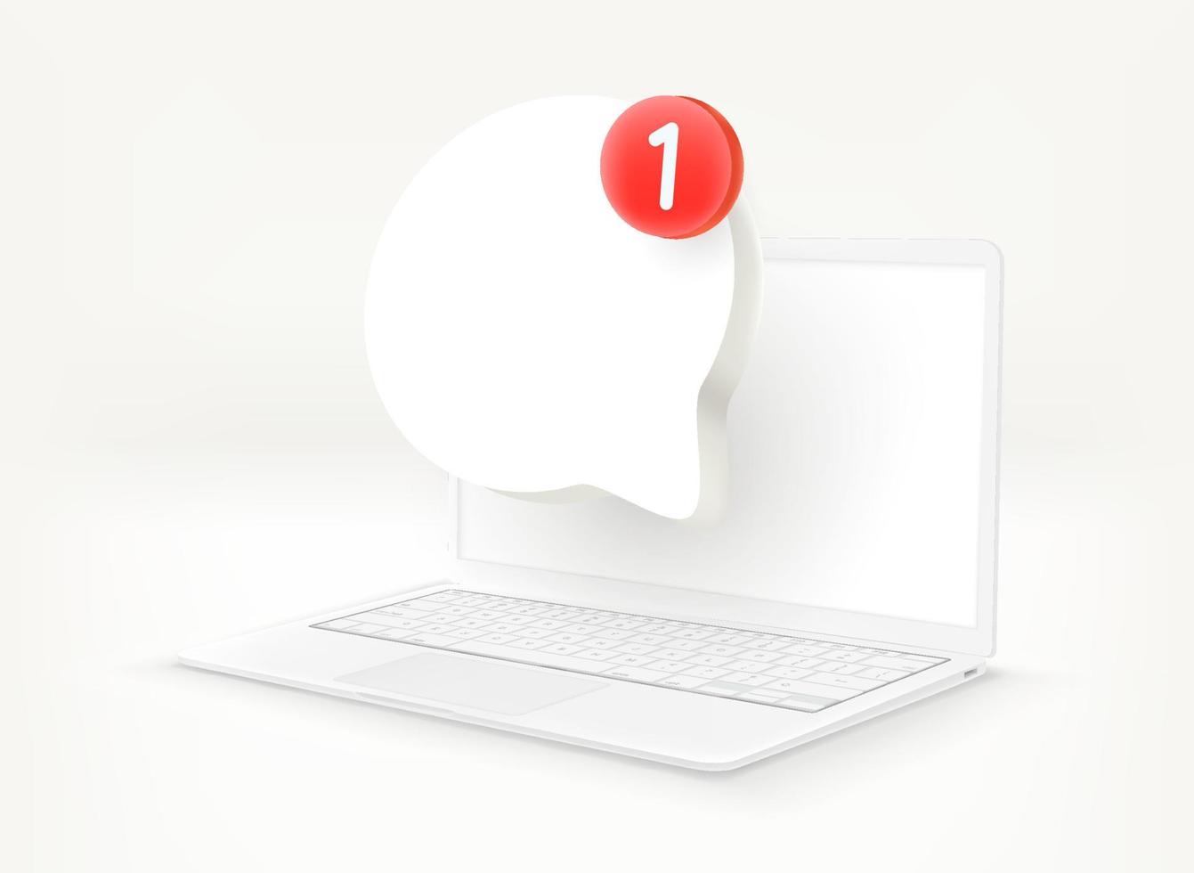 laptop moderno branco com novo ícone de mensagem. ilustração vetorial 3D vetor