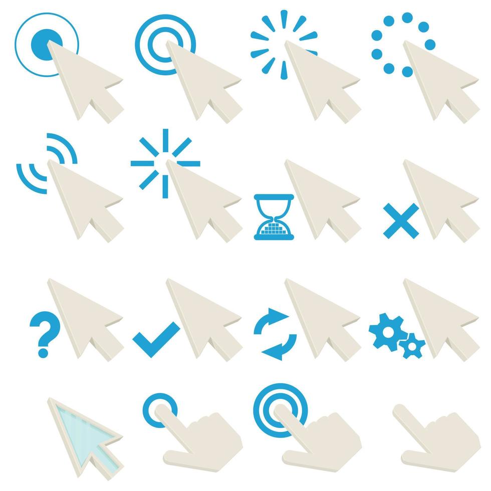 clique em conjunto de ícones de símbolos, estilo de desenho animado vetor