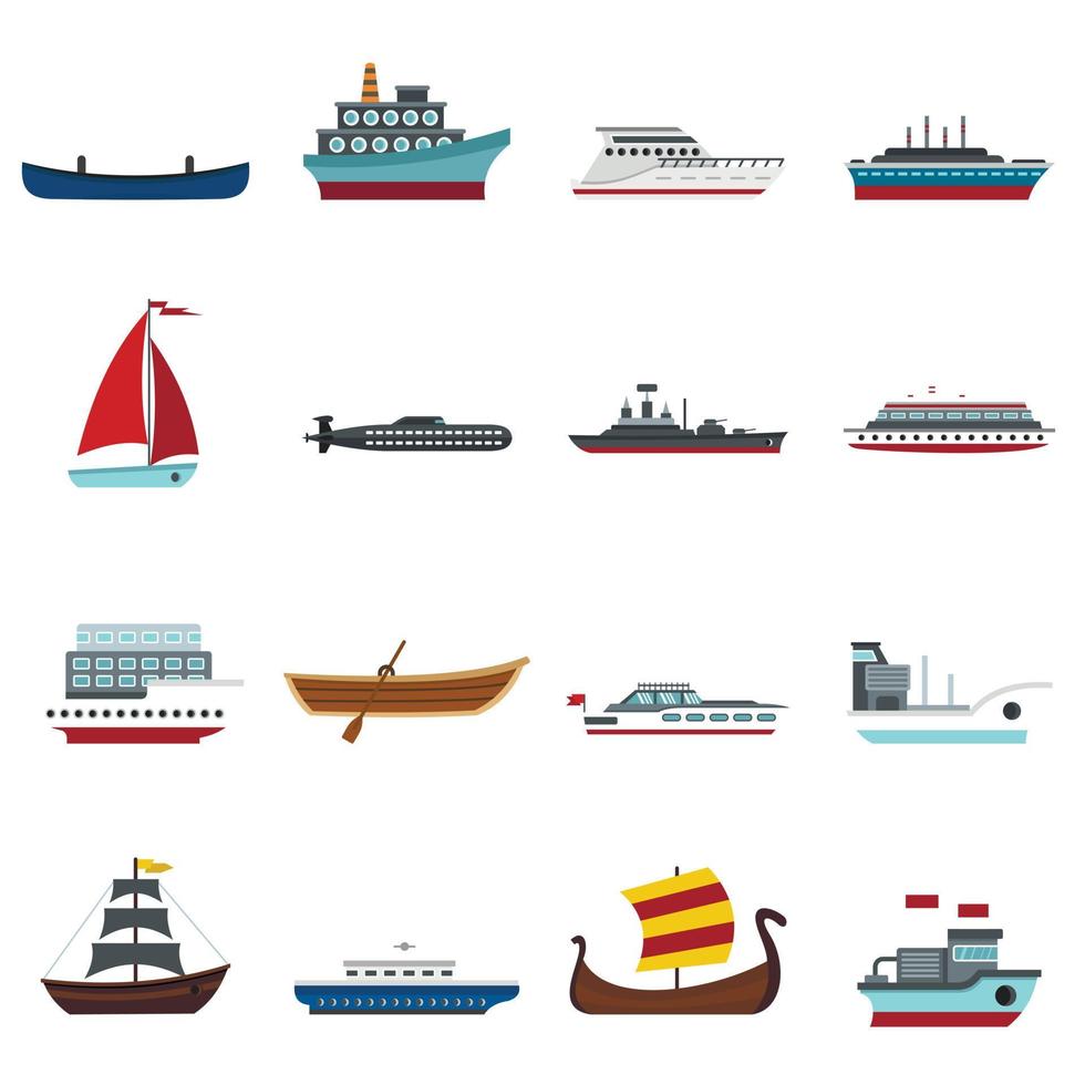 transporte marítimo definir ícones planos vetor
