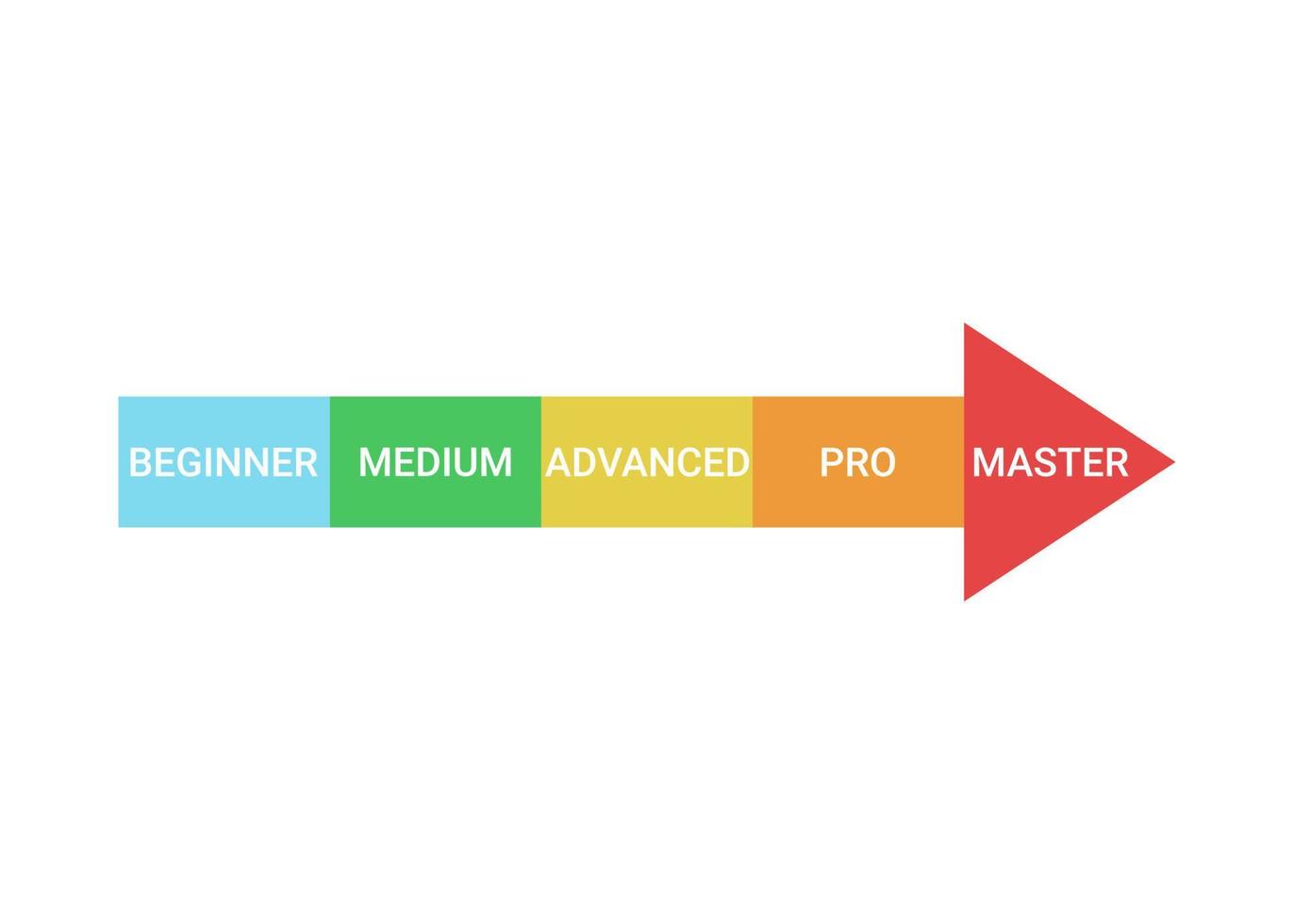 esquema de nível de habilidades, sucesso e realização, etapa do diagrama nos negócios. título e competência da pessoa. iniciante, médio, avançado, profissional, mestre. ilustração vetorial vetor