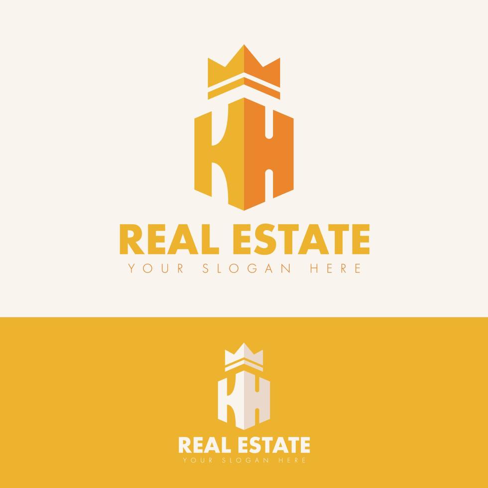 conceito de logotipo de construção de rei imobiliário simples e moderno vetor