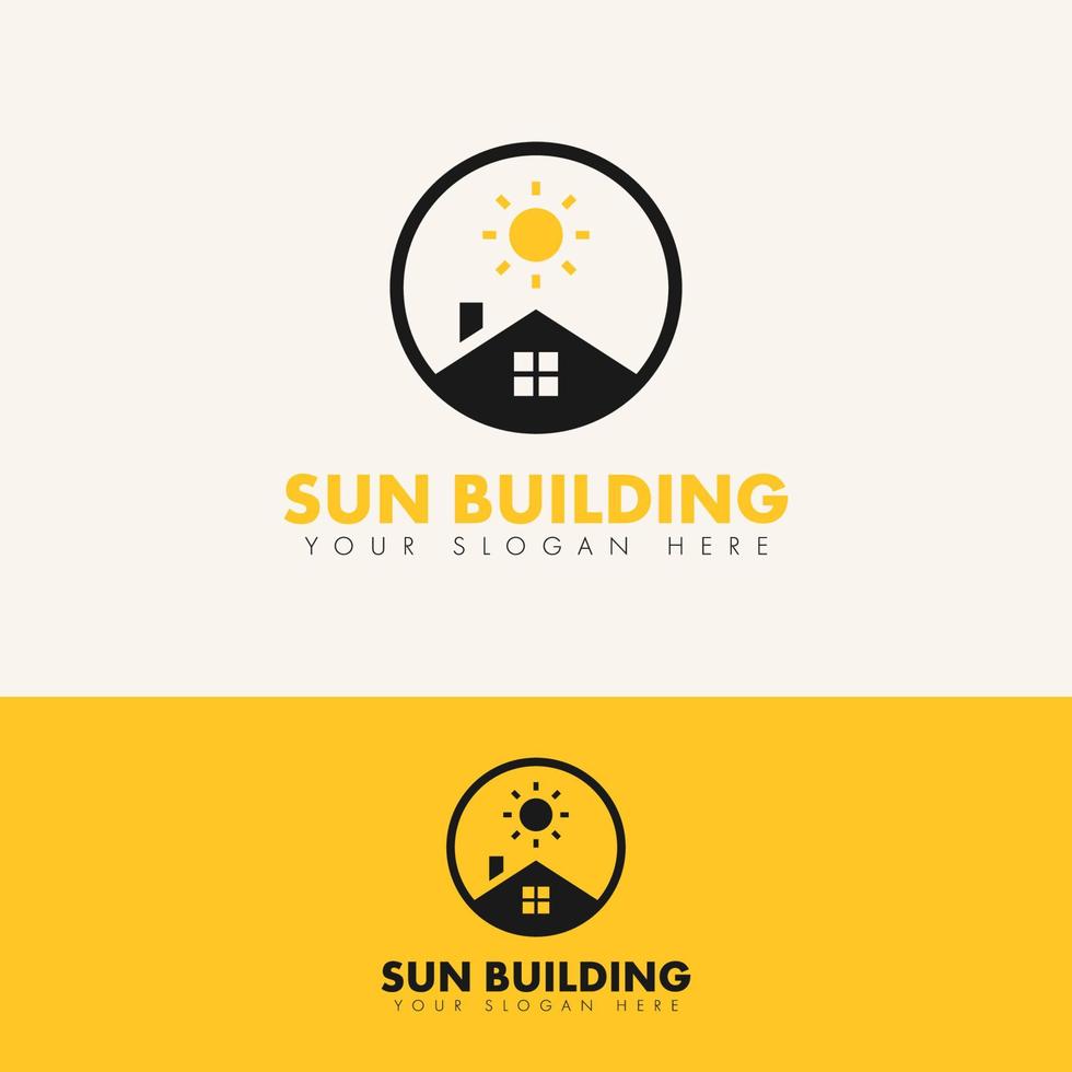 casa simples moderna com conceito de logotipo de sol vetor