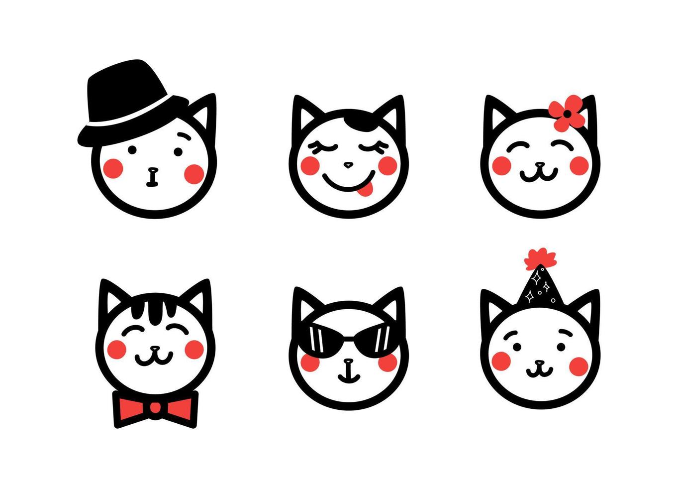 retratos de gato doodle fofo. ilustração vetorial de contorno vetor