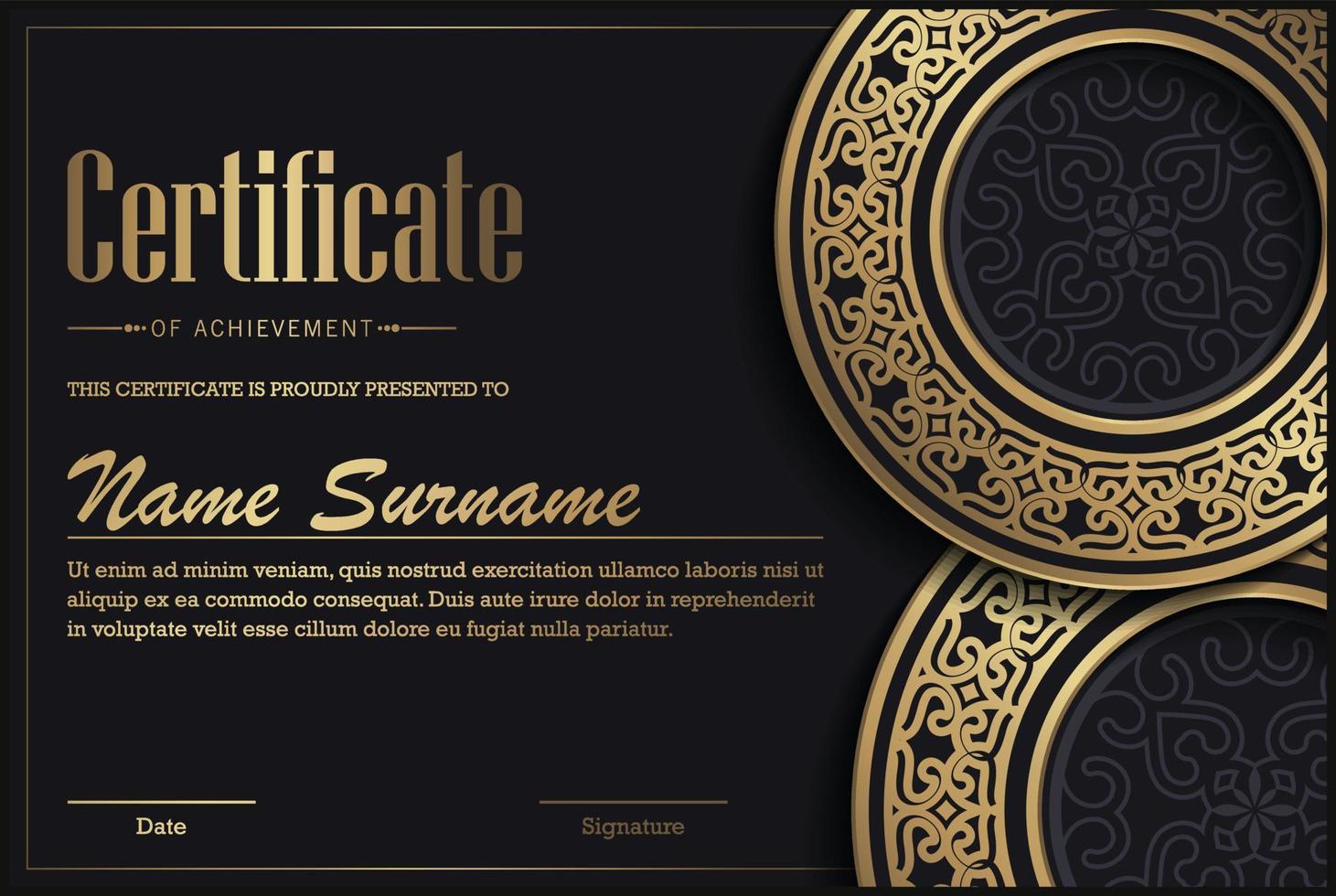 diploma de prêmio de certificado de mandala de luxo vetor