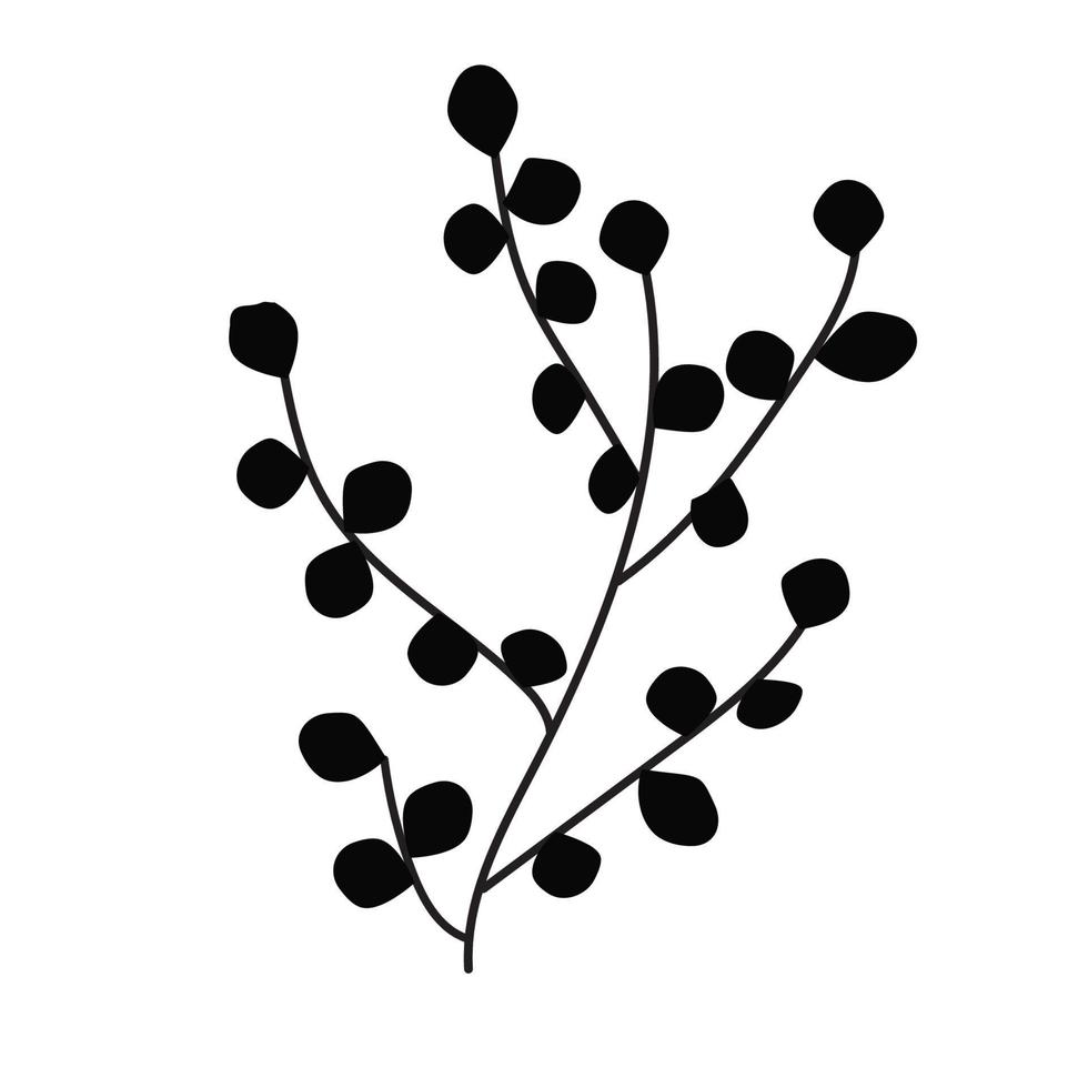 silhueta de galhos decorativos de plantas com folhas isoladas em um fundo branco. vetor