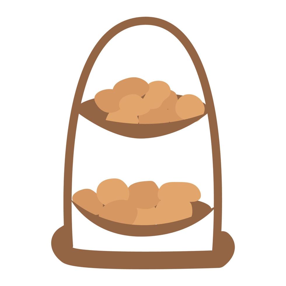 prato de comida de dois andares. um prato de pão, biscoitos. ilustração vetorial. vetor