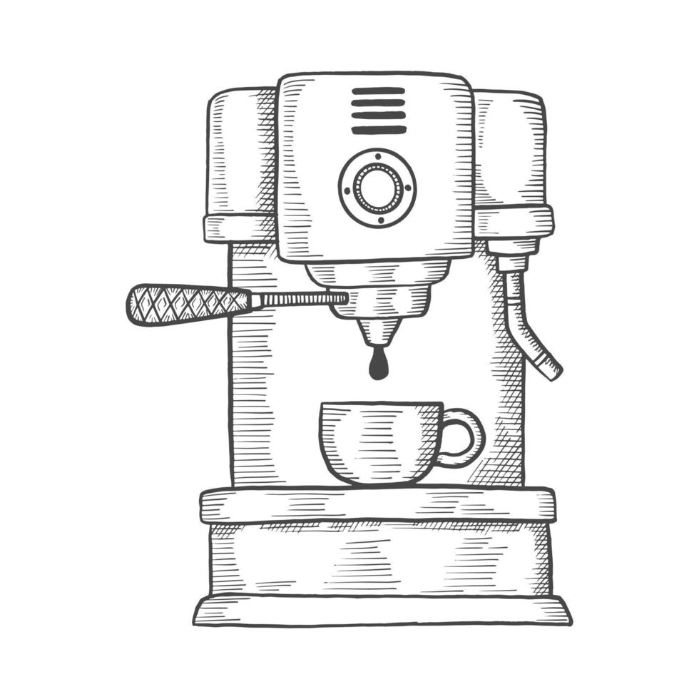 amante de máquina de café expresso único esboço desenhado à mão isolado com estilo de contorno vetor