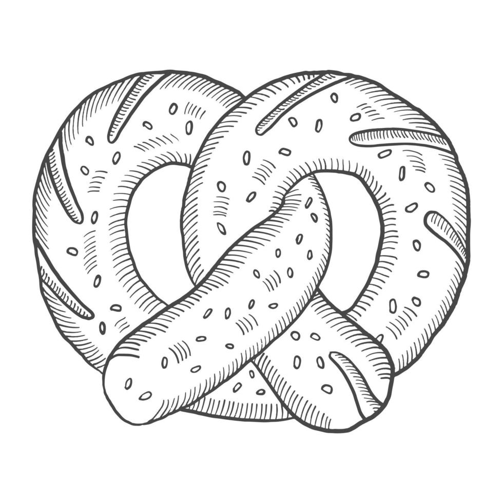 pretzels cozinha alemã ou alemanha comida tradicional isolado doodle esboço desenhado à mão com estilo de contorno vetor