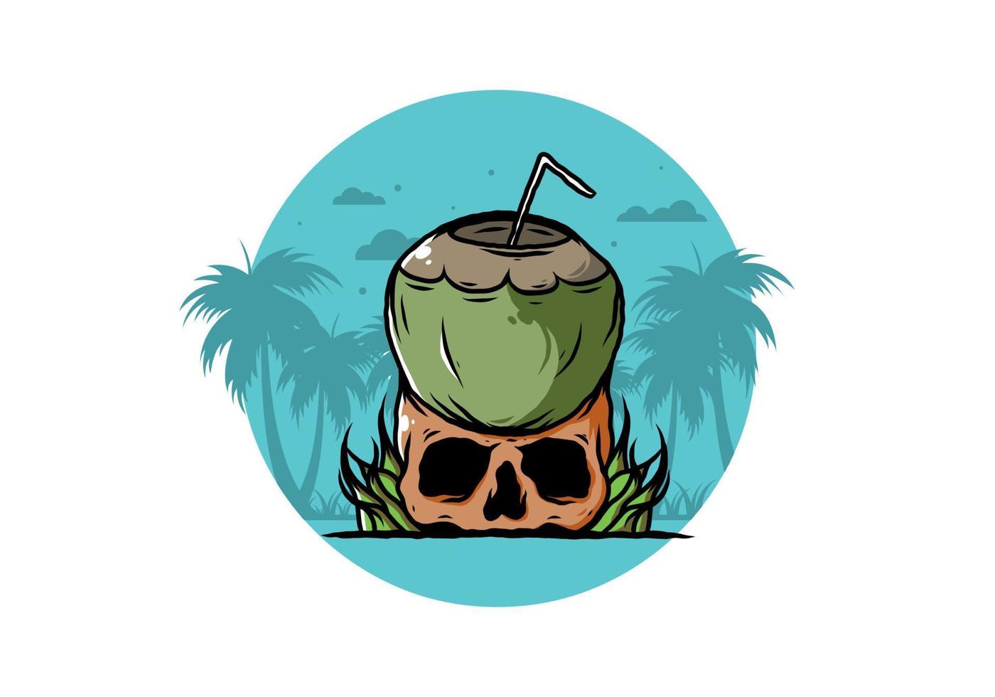 bebida de coco na ilustração do crânio humano vetor