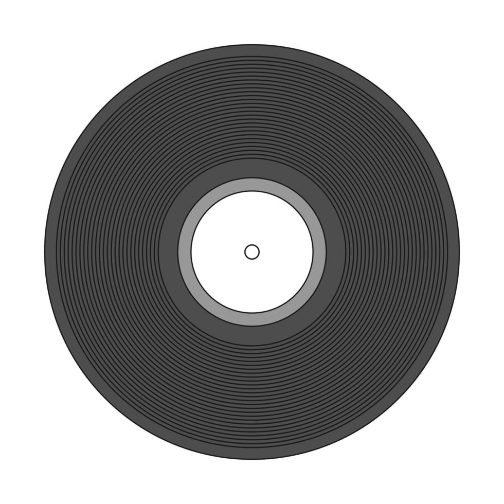 disco de vinil de música retrô. disco de áudio vintage preto com etiqueta branca em branco. renascimento de áudio acústico da velha escola. ilustração vetorial isolada no fundo branco. vetor