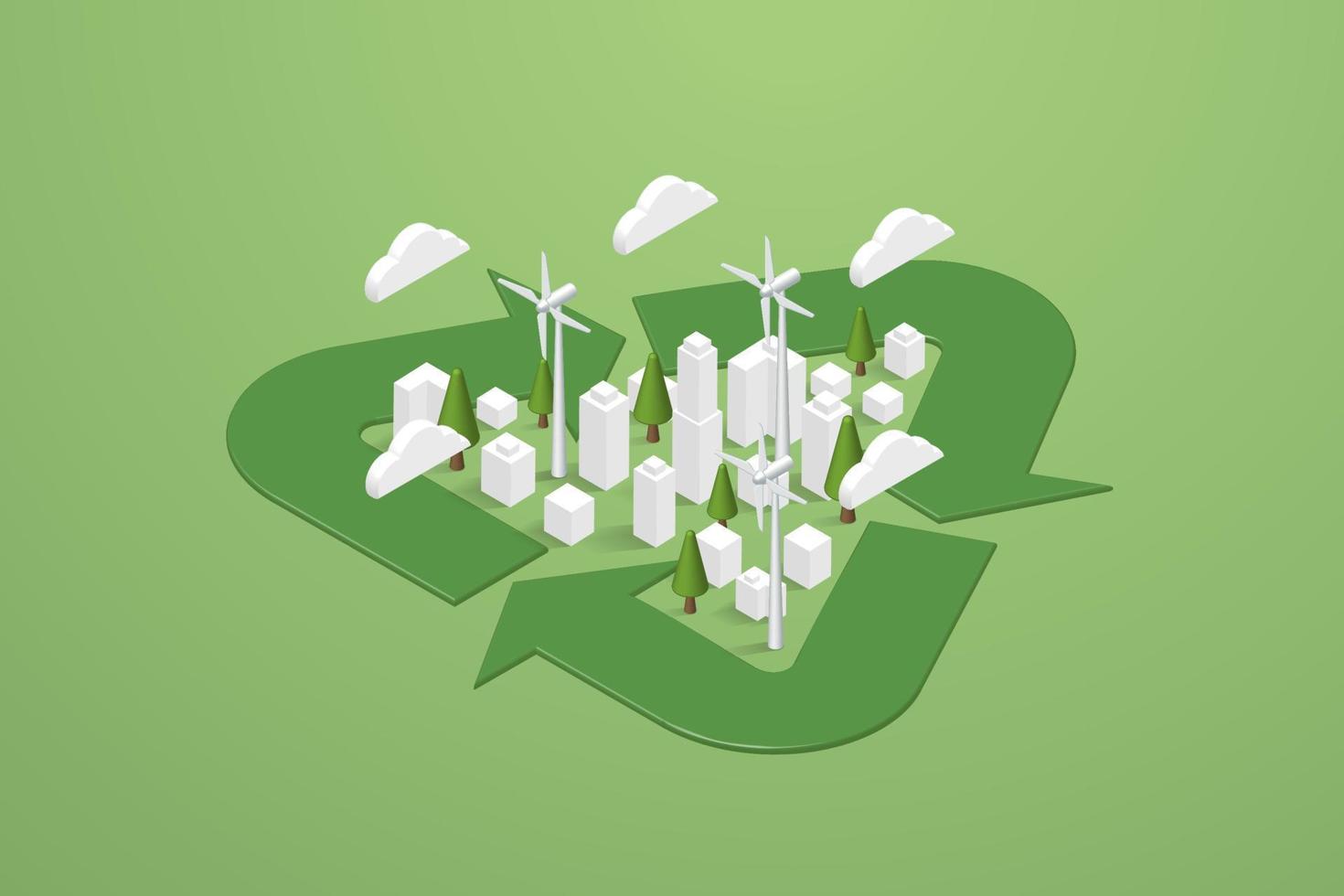 energia limpa da cidade verde em reciclar símbolo de energia alternativa ambientalmente sustentável e energia verde. vetor