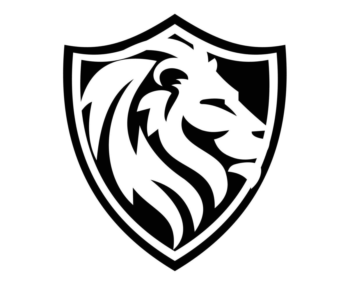 logotipo de cabeça de leão com escudo vetor