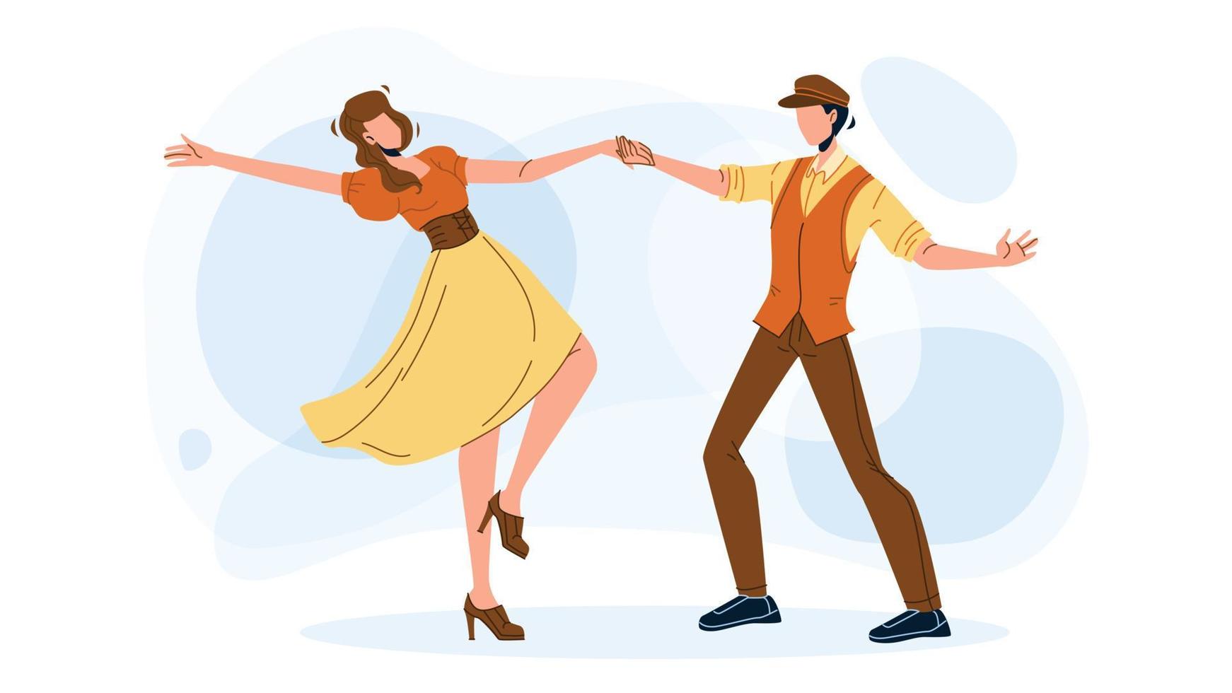 festa de dança swing dançando vetor jovem casal
