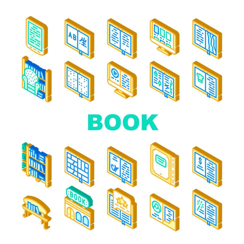conjunto de ícones de coleção de biblioteca de livros vetor
