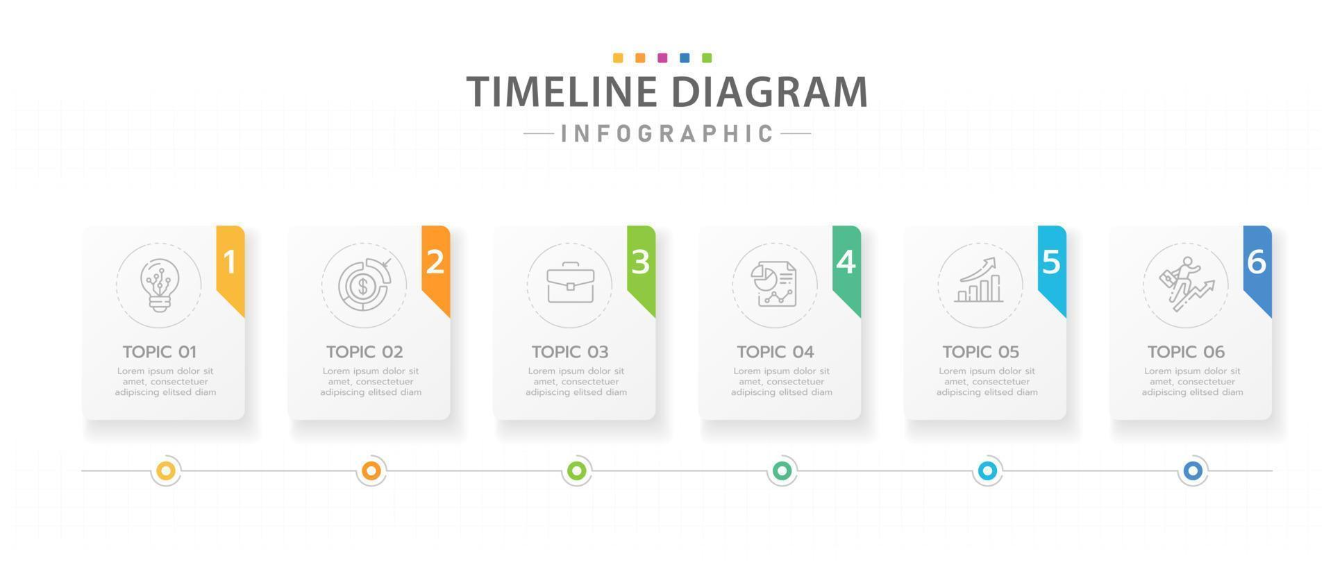 modelo de infográfico para negócios. Diagrama de linha do tempo moderno de 6 etapas com tópicos de título, infográfico de vetor de apresentação.