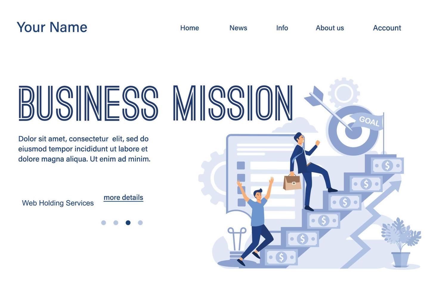página de destino de ilustração de missão de negócios vetor