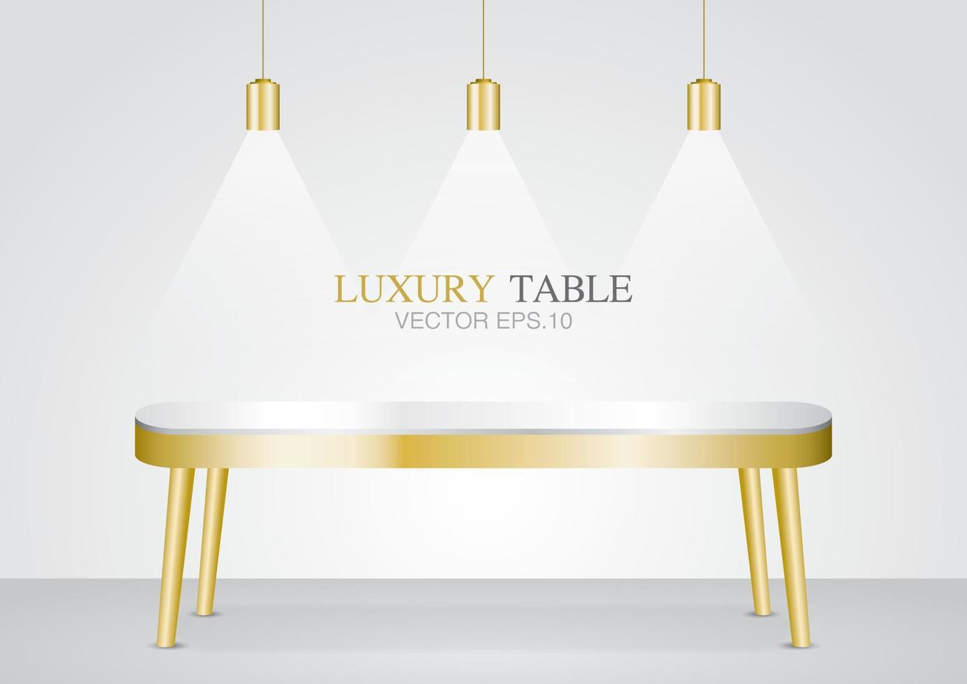 vetor de ilustração 3d de mesa de ouro mínima de luxo com cena de lâmpada luminosa para colocar seu objeto elegante