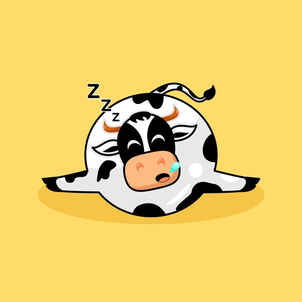 vaca bonita dorme de bruços e ilustração de braços estendidos. estilo de desenho animado, mascote, animal e personagem. laranja, preto e branco. adequado para logotipo, ícone, símbolo, design de camiseta e sinal vetor