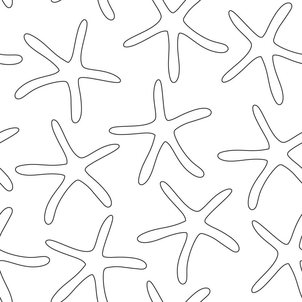 padrão sem emenda com estrela do mar. contorno preto. ilustração vetorial de fundo branco. vetor