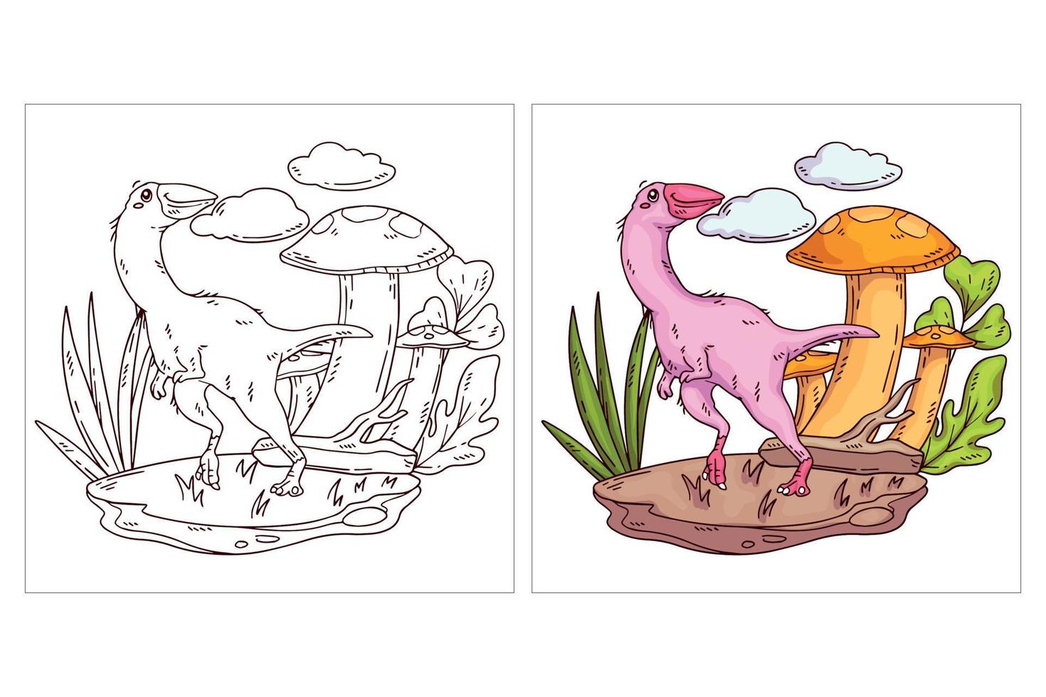 dinossauro fofo desenhado à mão para colorir página parvicursor vetor